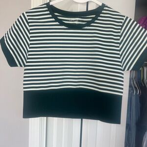 Green and white striped aerie crop top.